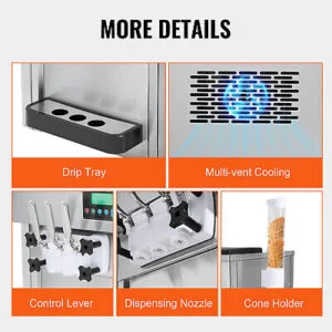 Commercial Soft Serve Ice Cream Machine 20-28L/H Yield 3 Flavor Countertop - Image 6