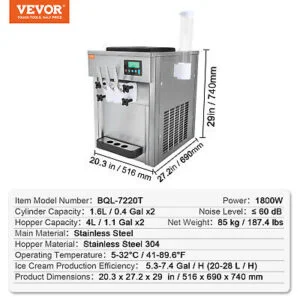 Commercial Soft Serve Ice Cream Machine 20-28L/H Yield 3 Flavor Countertop - Image 7